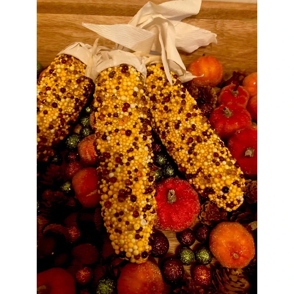Fall Harvest Thanksgiving Lot Sparkly Balls Pumpkins Corn Real Acorns Pinecones!